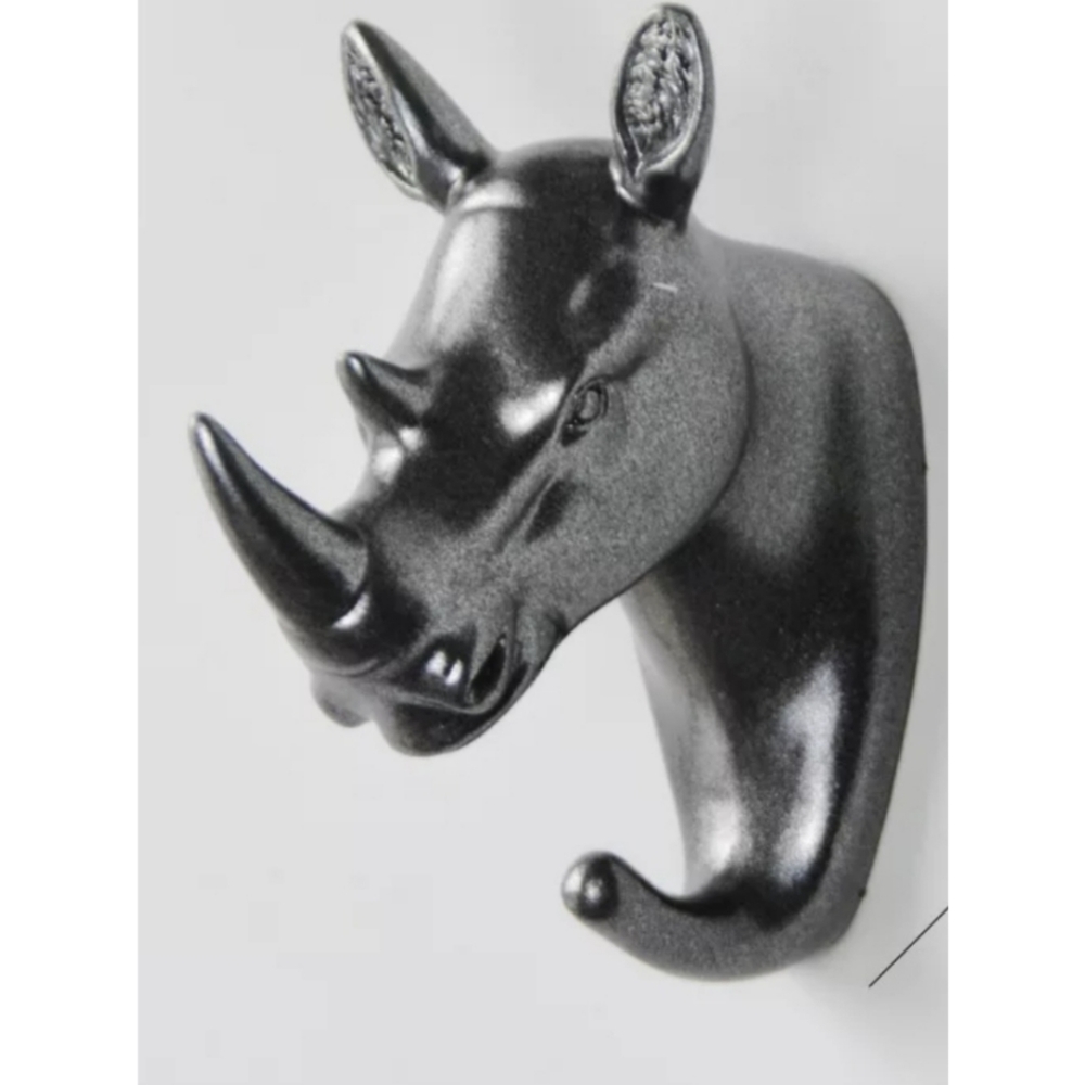 🧡5 ⭐ rated🧡METALLIC BLACK RHINO Shaped wall hook